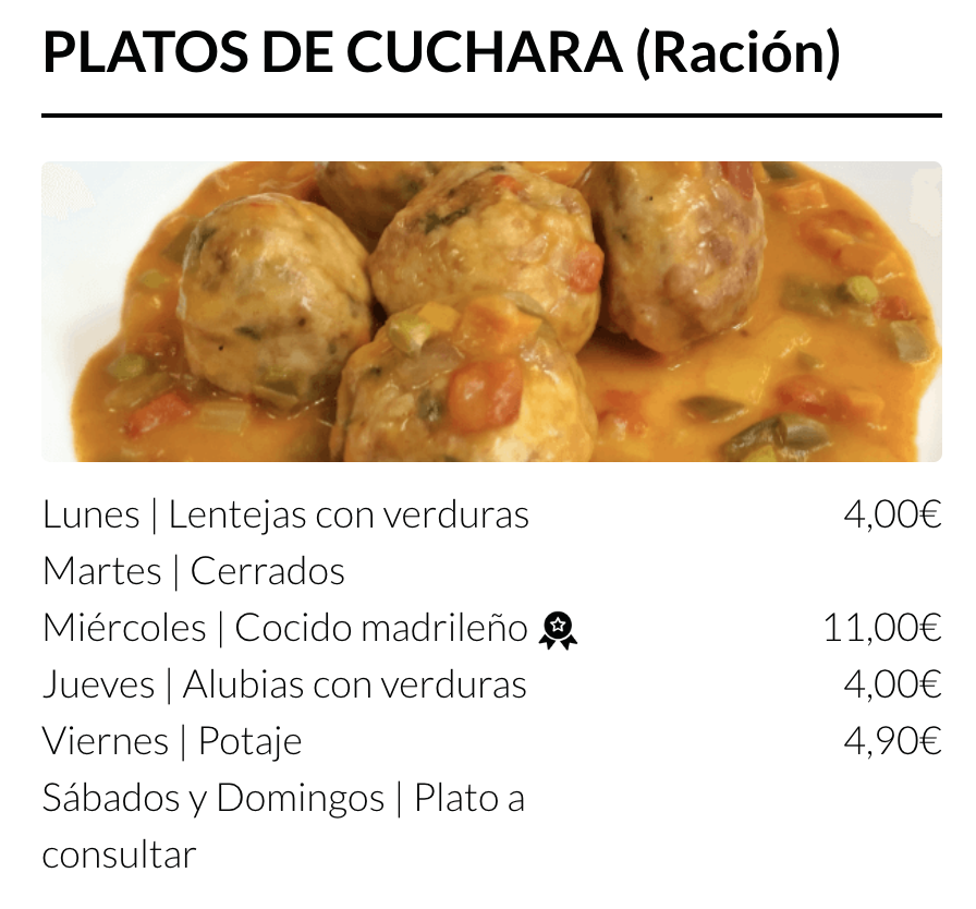 PLATOS DE CUCHARA PARA LLEVAR MADRID